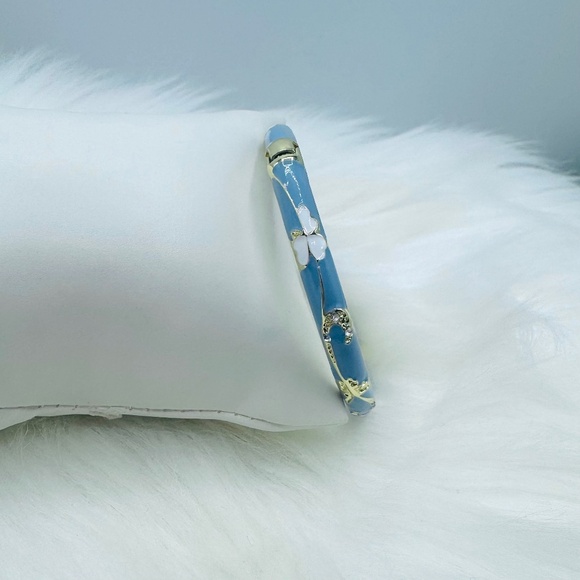 Flower Enamel Cloisonne Blue Bracelet Bangle - Picture 1 of 7